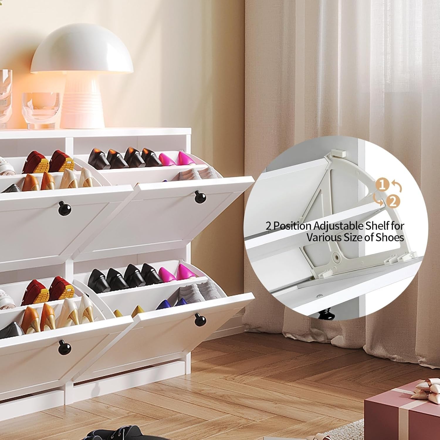 White 4-Drawer Shoe Cabinet Cupboard w/ Adjustable Shelf & Anti-Tip 105cm