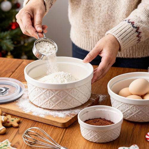 4-Piece White Ceramic Nesting Bowls 12-40oz Oven & Dishwasher Safe