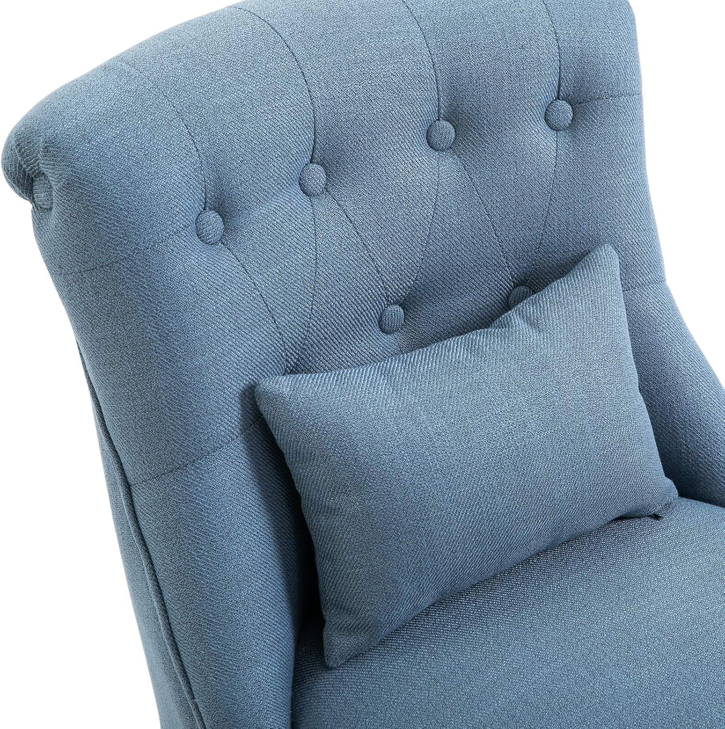 Blue Linen Accent Tub Chair Button Tufted Armless Lounge Chair