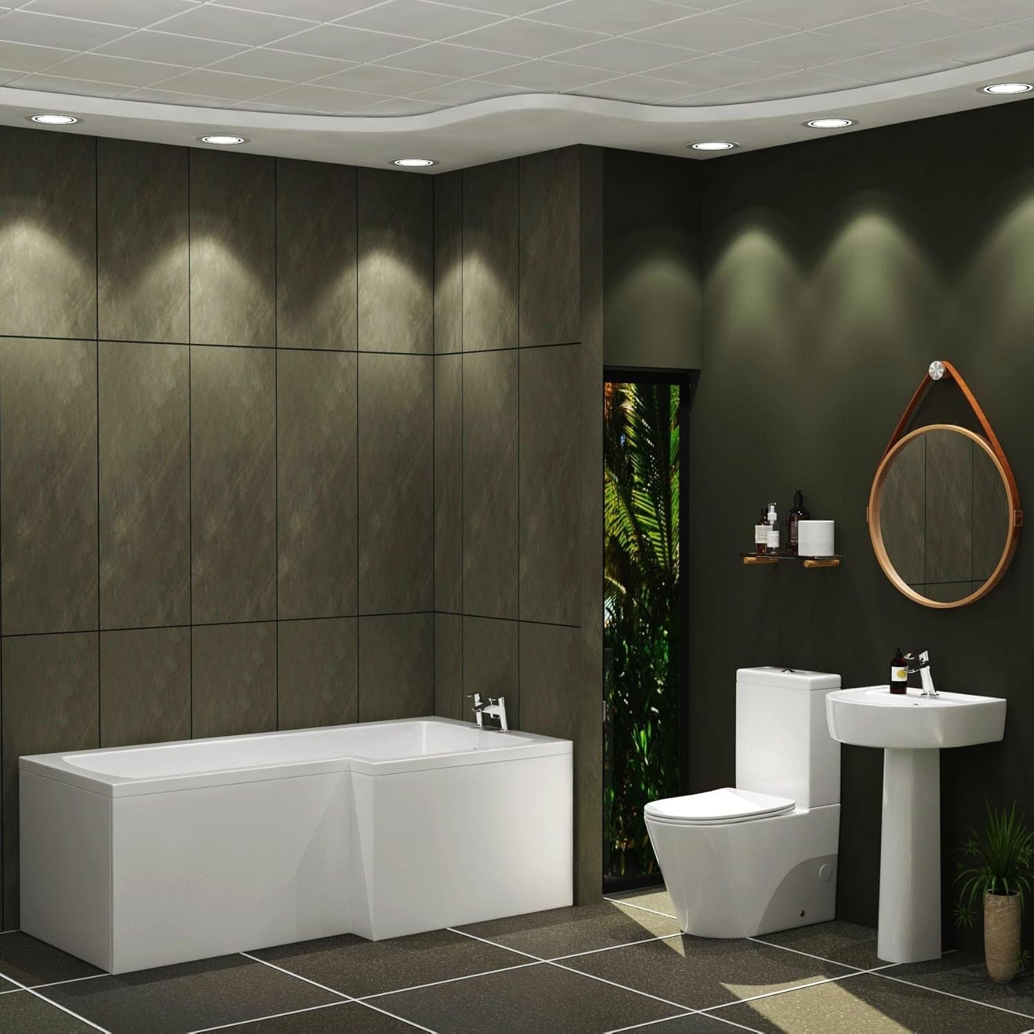 1500x850mm Right-Hand L-Shaped Shower Bath with Front Panel Acrylic