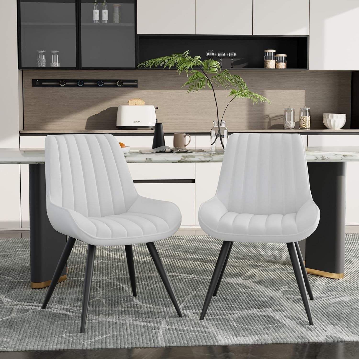 Set of 6 Stylish Upholstered Dining Chairs | Soft Padding & Durable Metal Legs