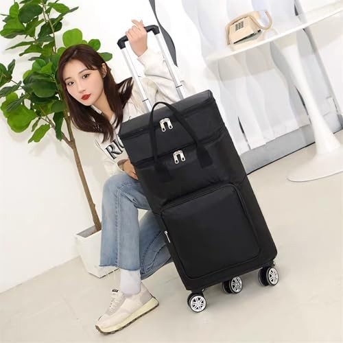 Insulated Folding Shopping Trolley Bag Wheels Telescopic Handle Black