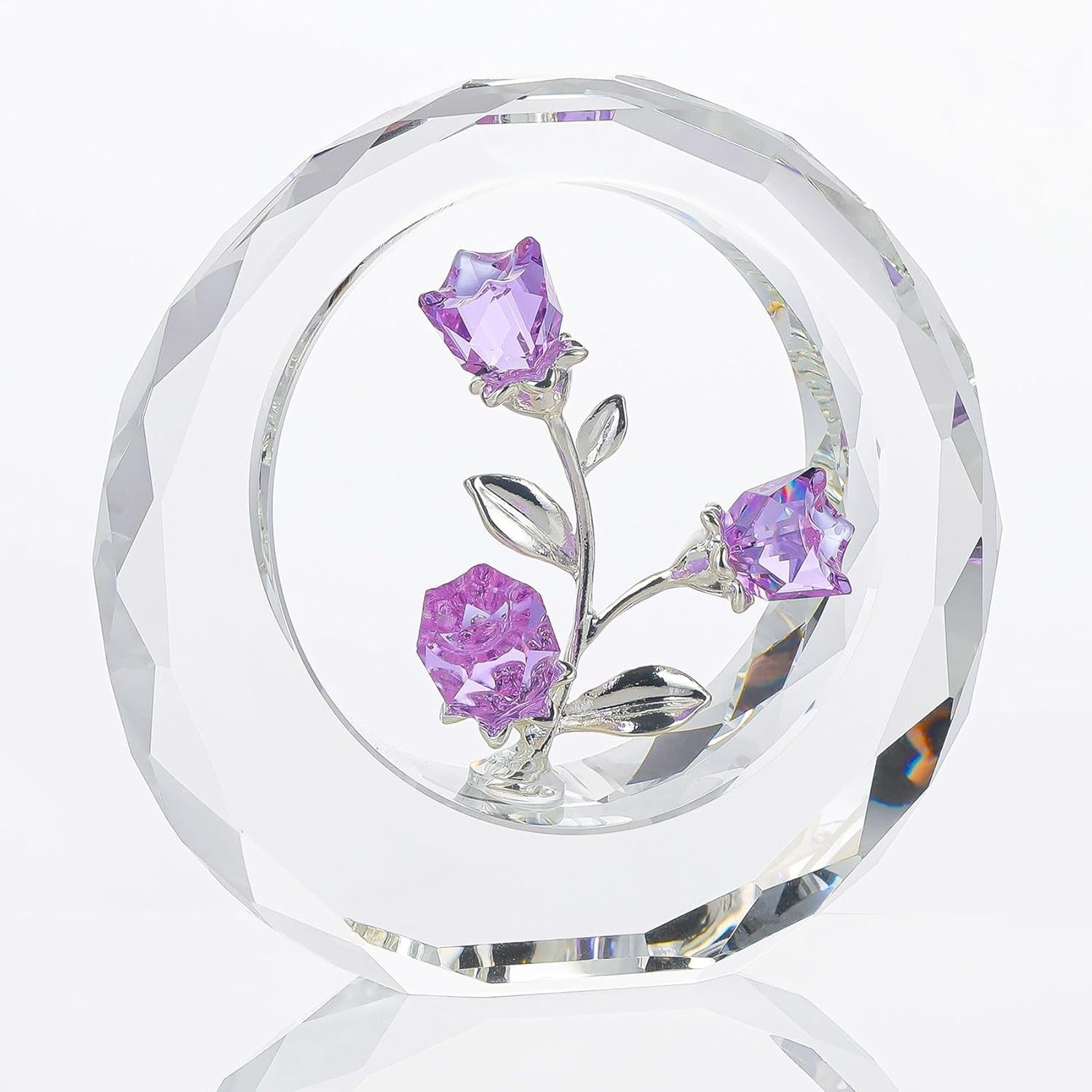 Crystal Purple Rose Ornament • Faceted Glass Flower Bouquet Gift for Women