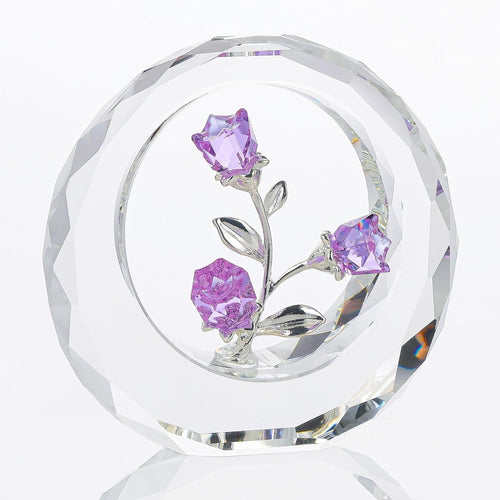 Crystal Purple Rose Ornament • Faceted Glass Flower Bouquet Gift for Women