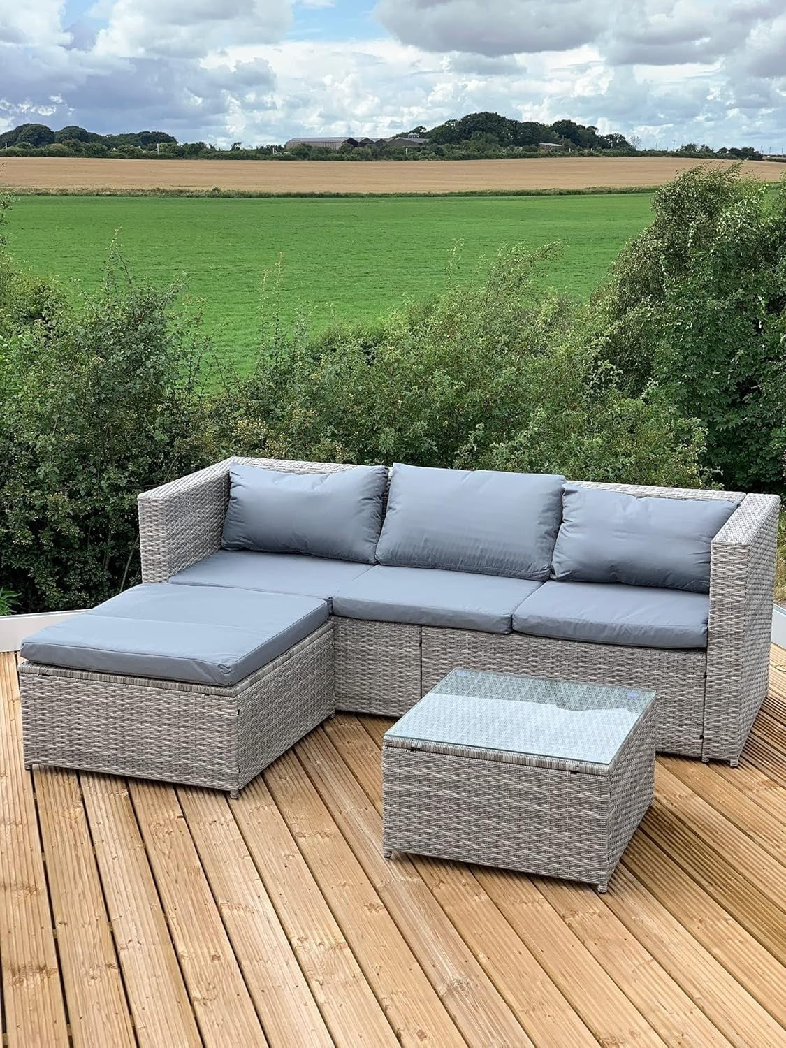 Outdoor Rattan Corner Sofa Set - Modular 4-Piece Patio Lounge, Weatherproof
