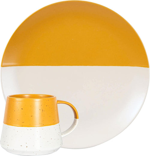 8pc Ceramic Plates & Coffee Mug Set Two Tone Dinnerware Service for 4