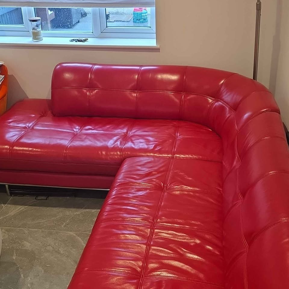 Large Luxe Red Leather Corner Sofa (PTP)