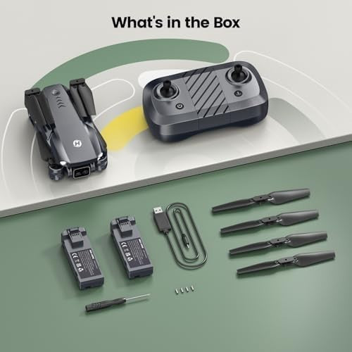 1080P FPV Foldable Drone w/ Optical Flow, Tap Fly, 2 Batteries, Gift for Kids