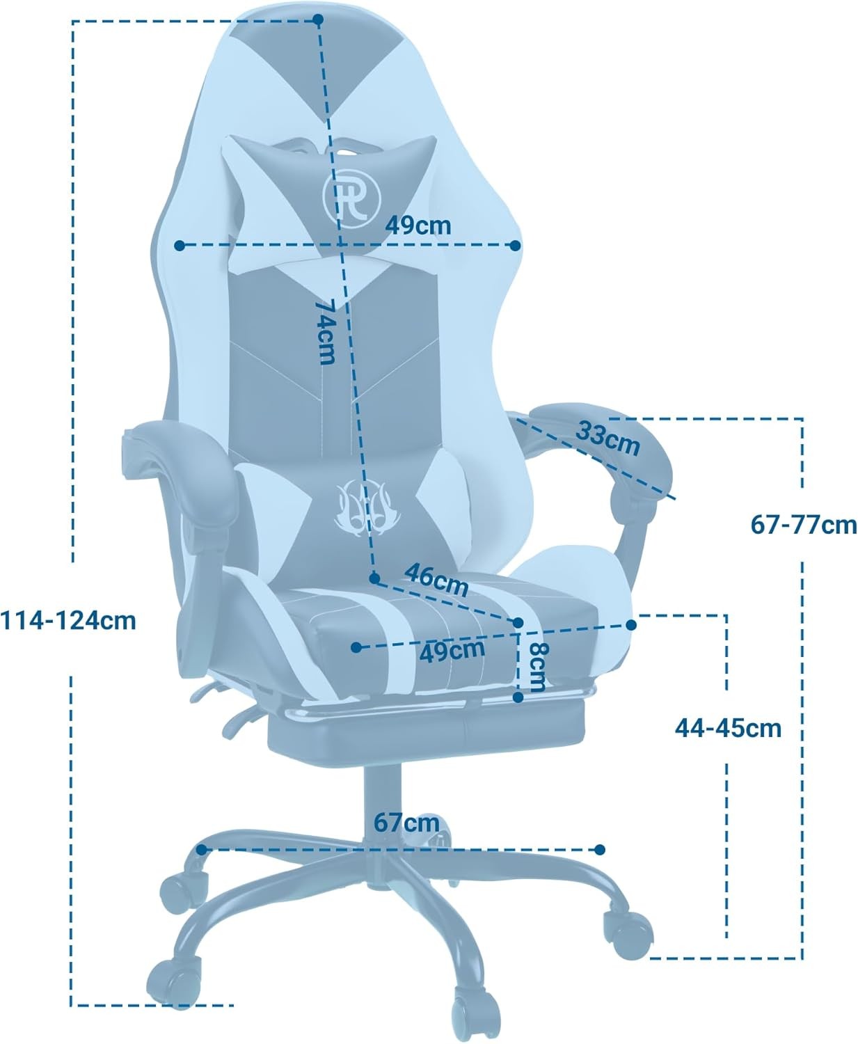 Ergonomic Gaming Chair with Footrest & Lumbar Support – White PC Seat