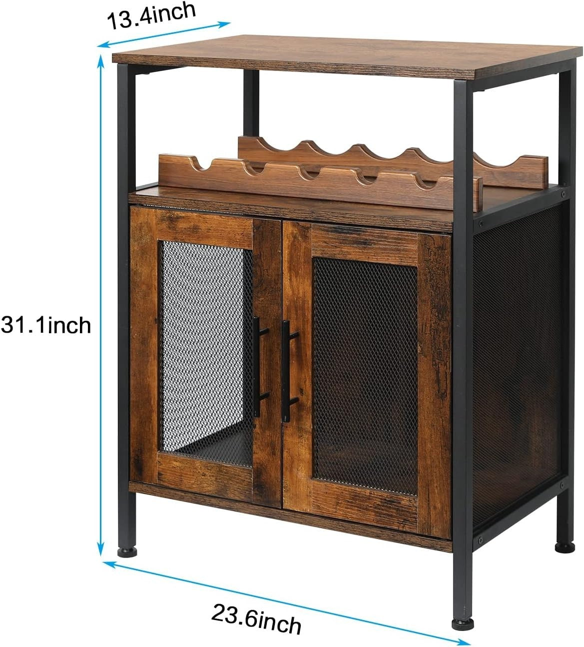 Wine Bar Cabinet with Glass Holder & Bottle Rack | Rustic Brown Sideboard