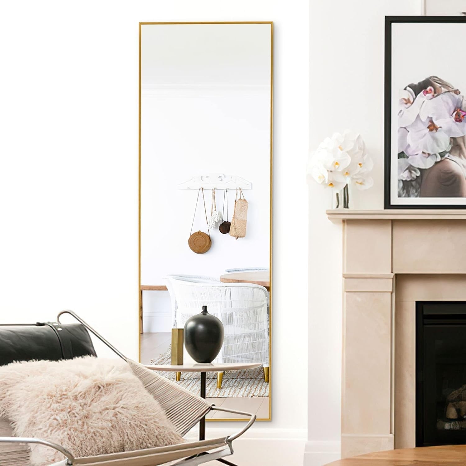 Full Length Floor Mirror 139x41cm Aluminum Frame Stand & Wall Mount