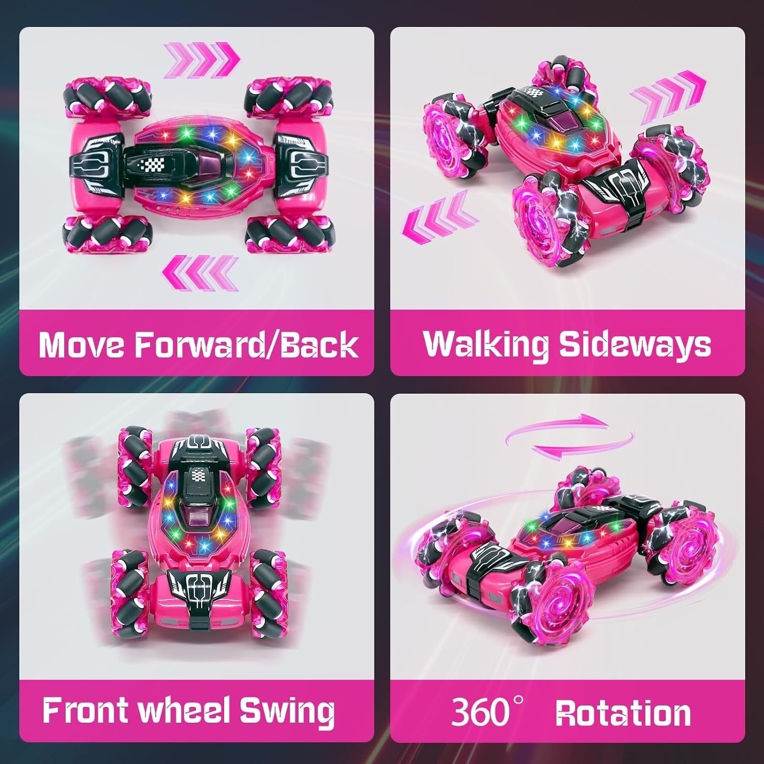 4WD RC Stunt Car 360° Flip – Pink LED Remote Toy for Kids 6–12