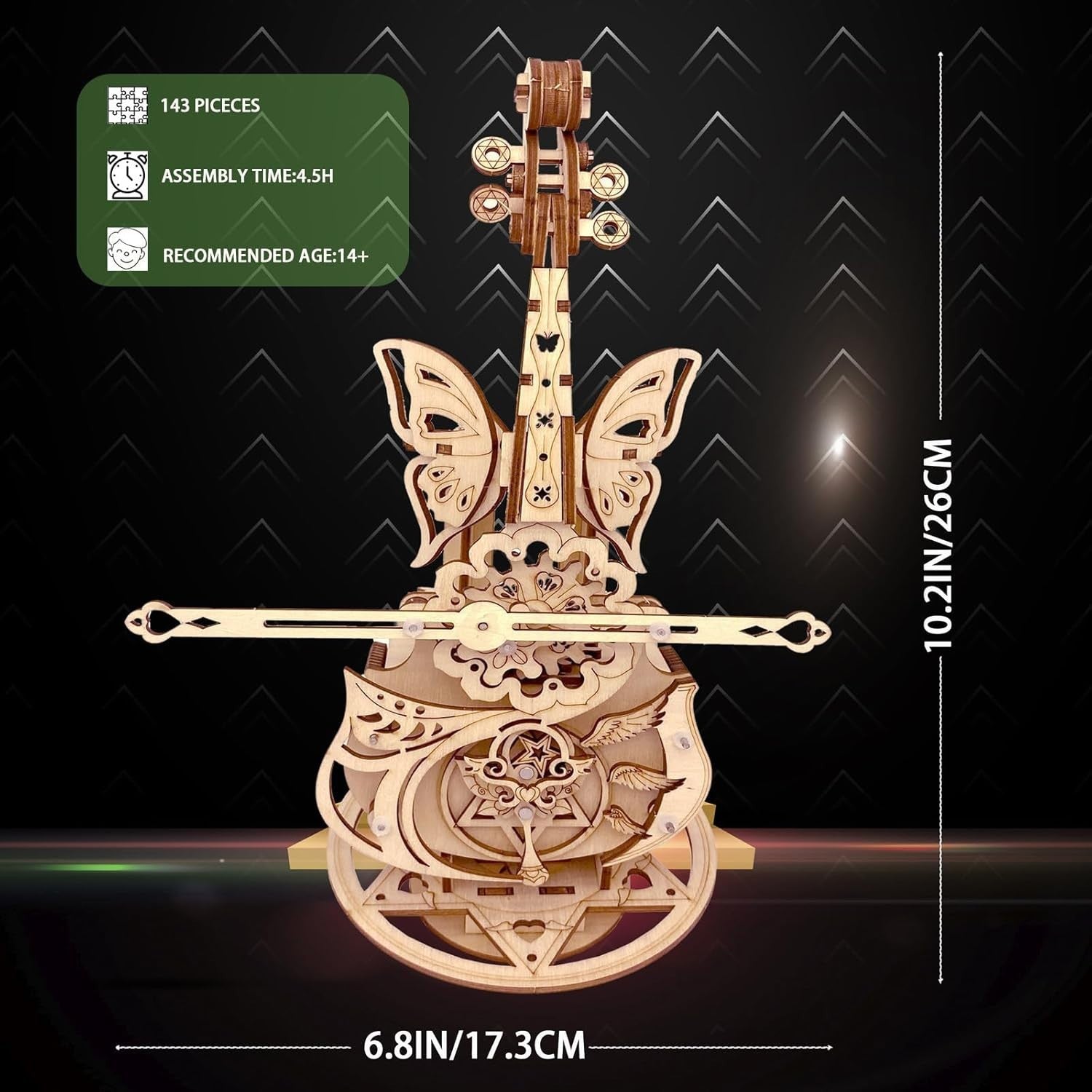 3D Wooden Cello Music Box Puzzle Kit – DIY Mechanical Craft, Educational Gift