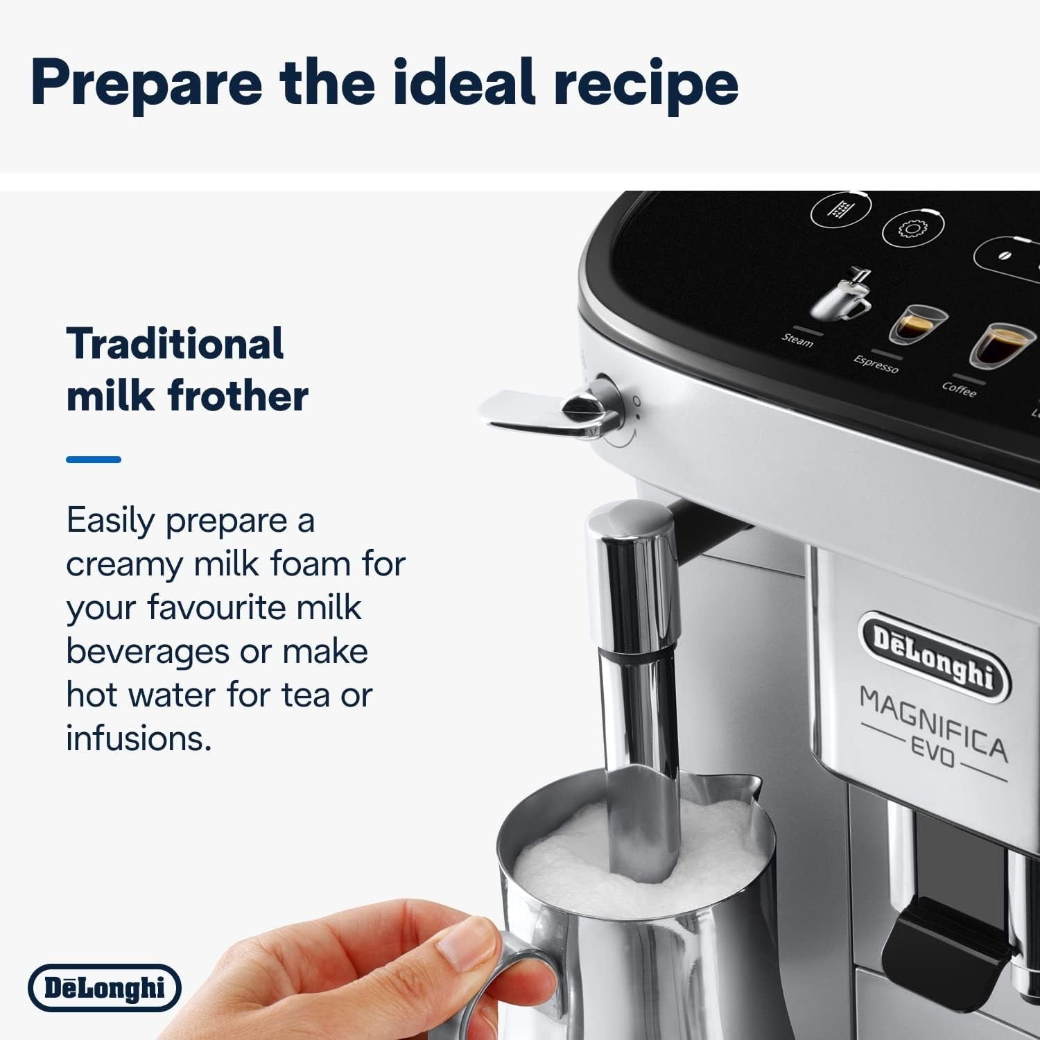 Bean to Cup Coffee Machine | Manual Milk Frother | One-Touch Cappuccino Maker