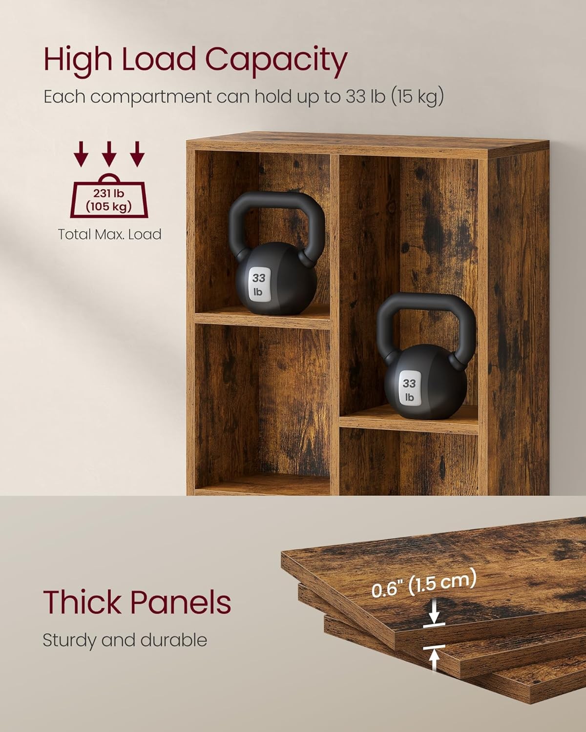 Rustic Brown 7-Compartment Bookcase | Modern Cube Storage Shelf for Home Office