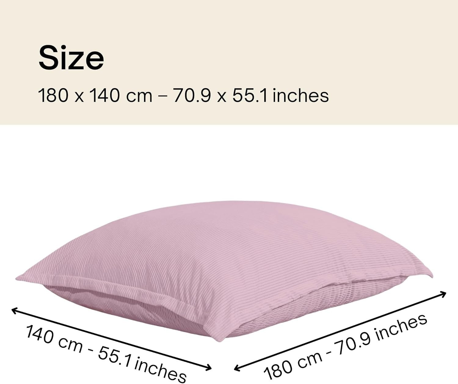 XXL Foam Bean Bag Pink Sofa for Adults & Kids – Corduroy Floor Seat 180x140cm