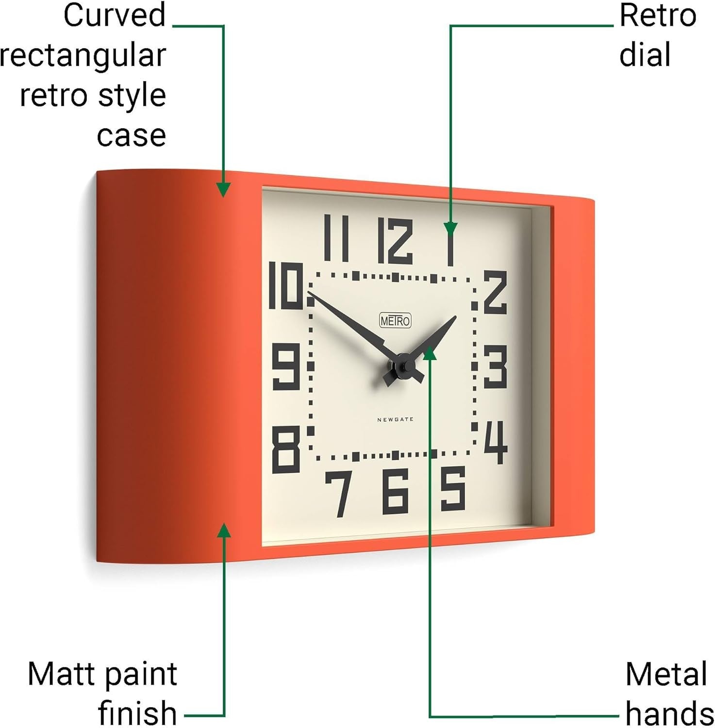 Retro Orange Wall Clock 42cm Mid-Century Modern Kitchen Living Room Decor
