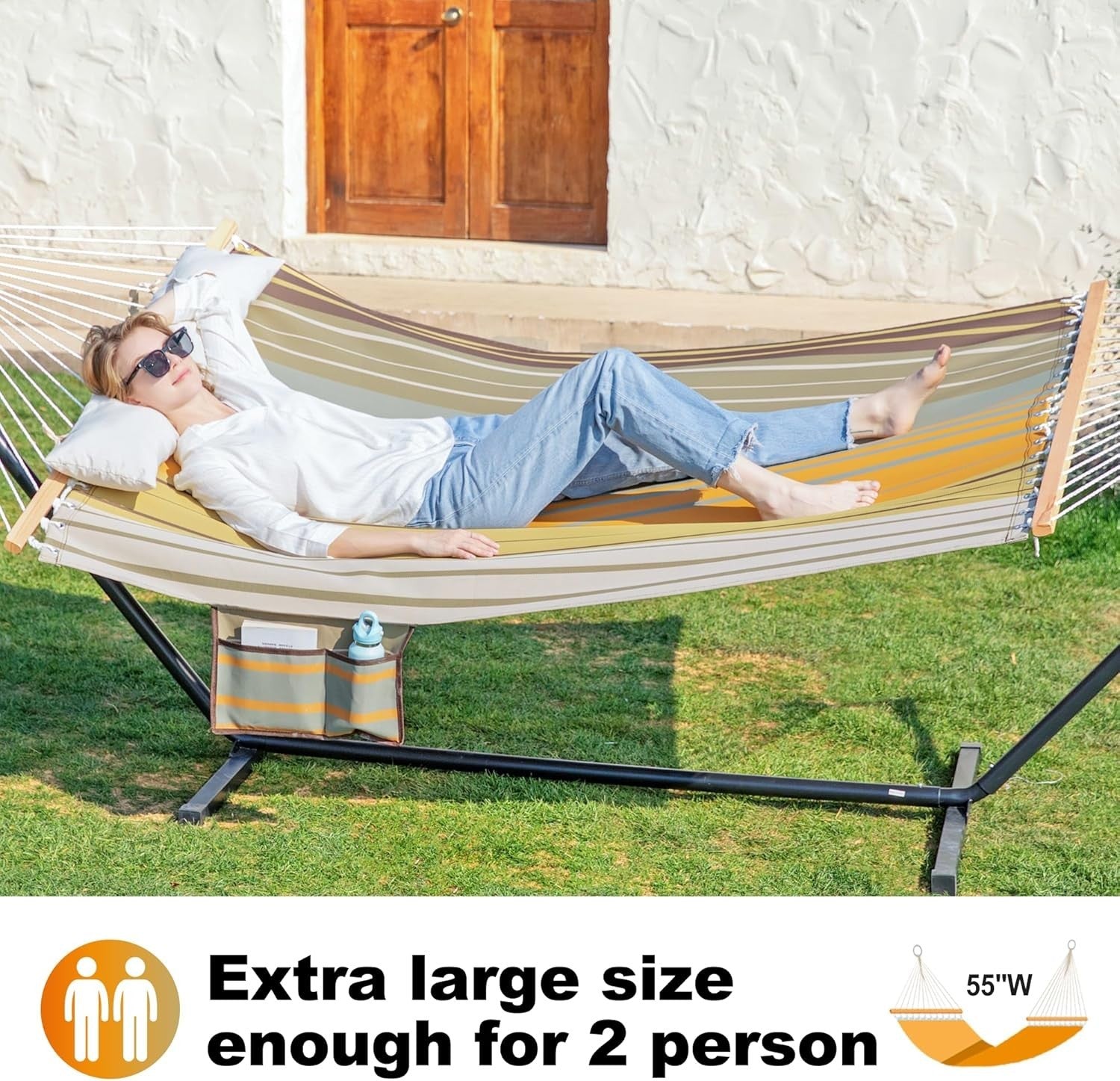 Waterproof Double Hammock with Stand 55" Wide 2-Person 475lb Capacity Outdoor