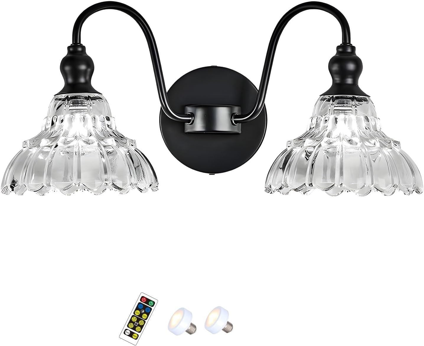 Wireless Battery Wall Sconces with Remote & Dimmable LED Bulbs – Set of 2