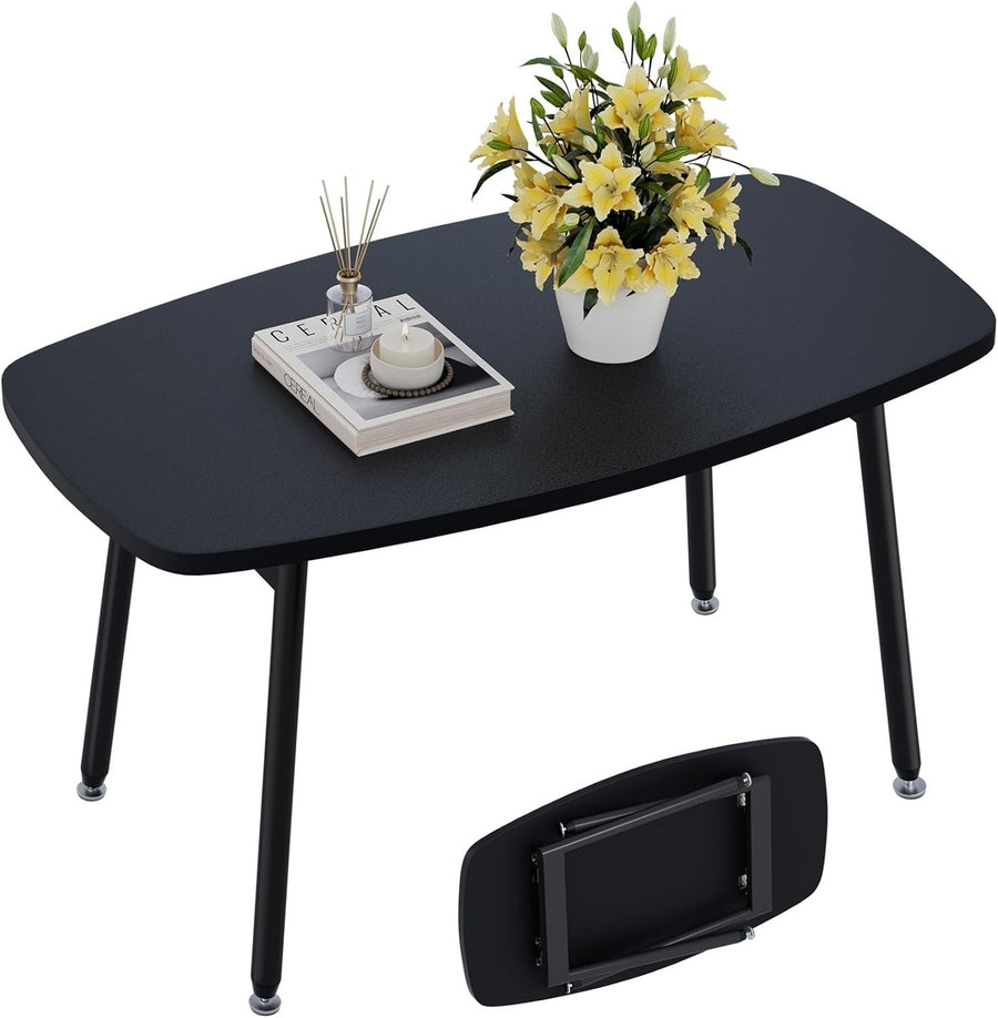 Portable Folding Coffee Table for Small Spaces, Modern Black 80x40cm