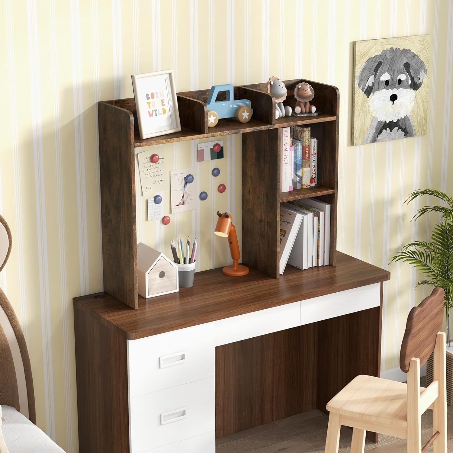 Brown Desktop Bookshelf 3-Shelf Storage Hutch Organizer Rack 94cm
