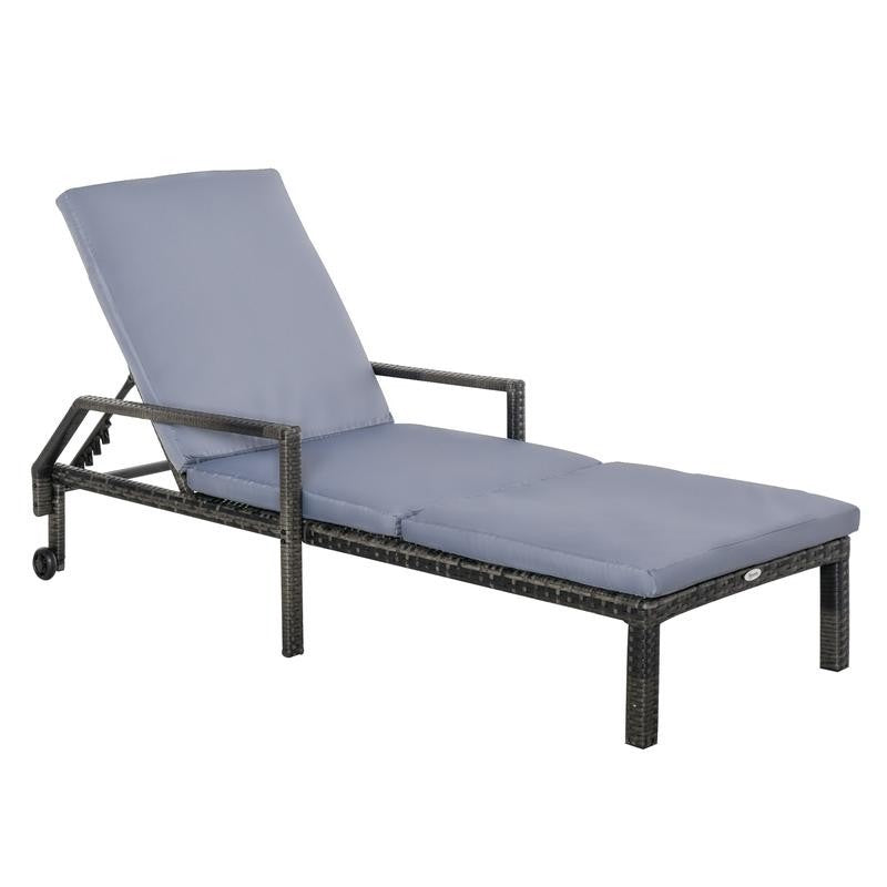 Rattan Outdoor Recliner Sun Lounger Chair Wheels 5-Level Backrest Patio