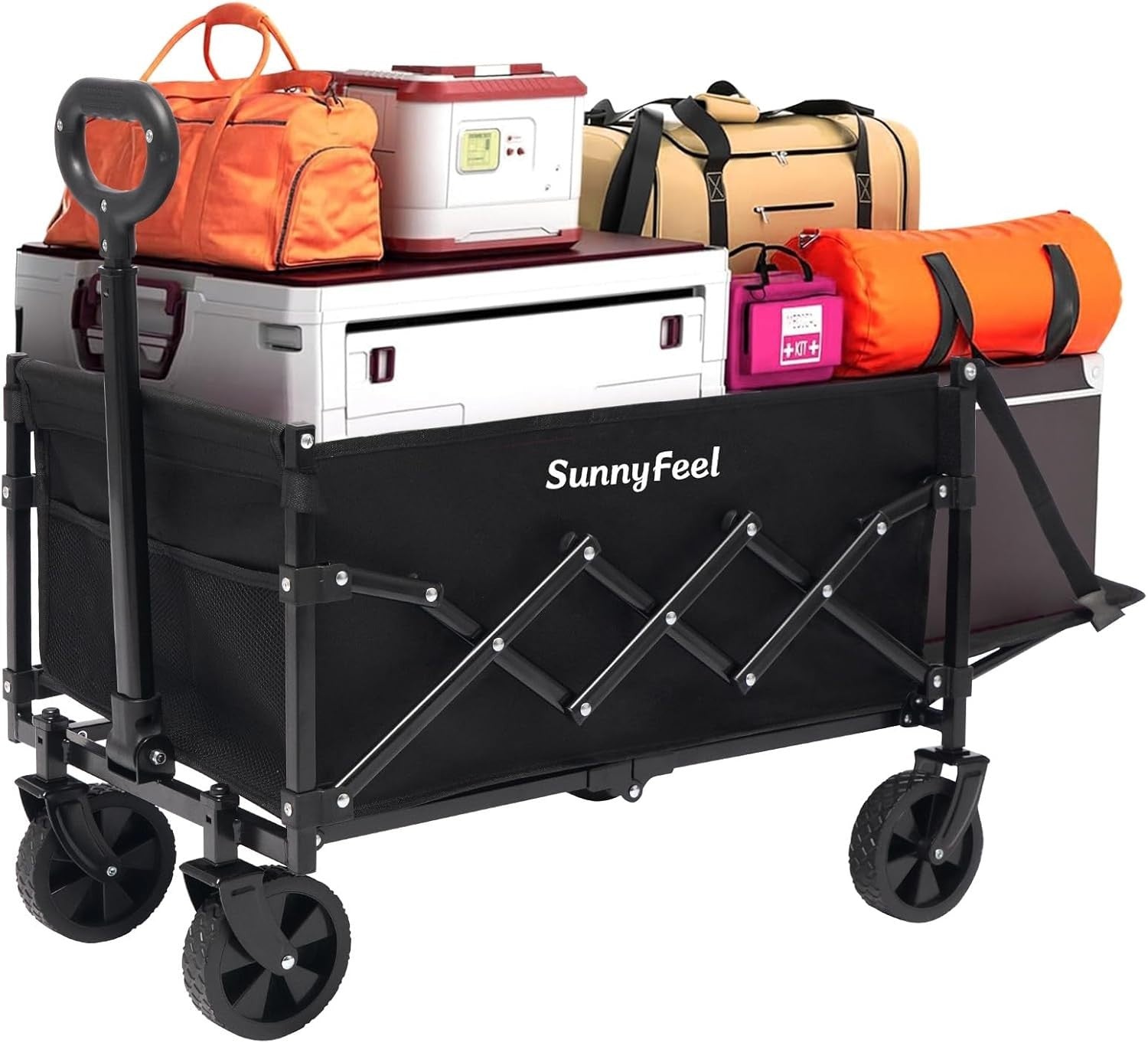 Compact Lightweight Utility Wagon with Rear Door Foldable Outdoor Cart Black