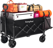 Compact Lightweight Utility Wagon with Rear Door Foldable Outdoor Cart Black