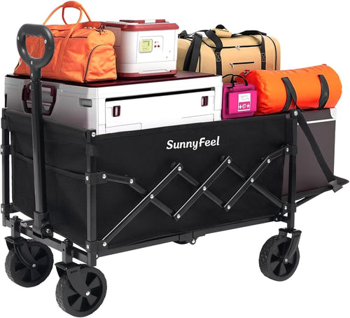 Compact Lightweight Utility Wagon with Rear Door Foldable Outdoor Cart Black