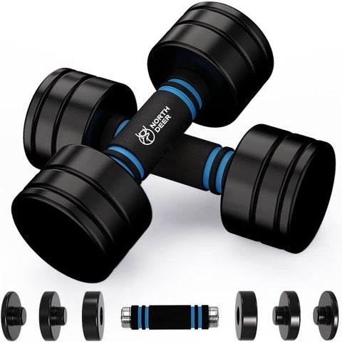 Slim Steel Adjustable Dumbbells 10KG Pair Space-Saving Foam Grip