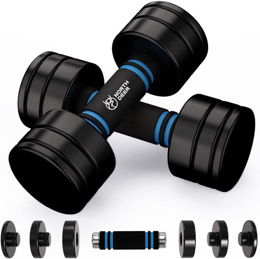 Slim Steel Adjustable Dumbbells 10KG Pair Space-Saving Foam Grip