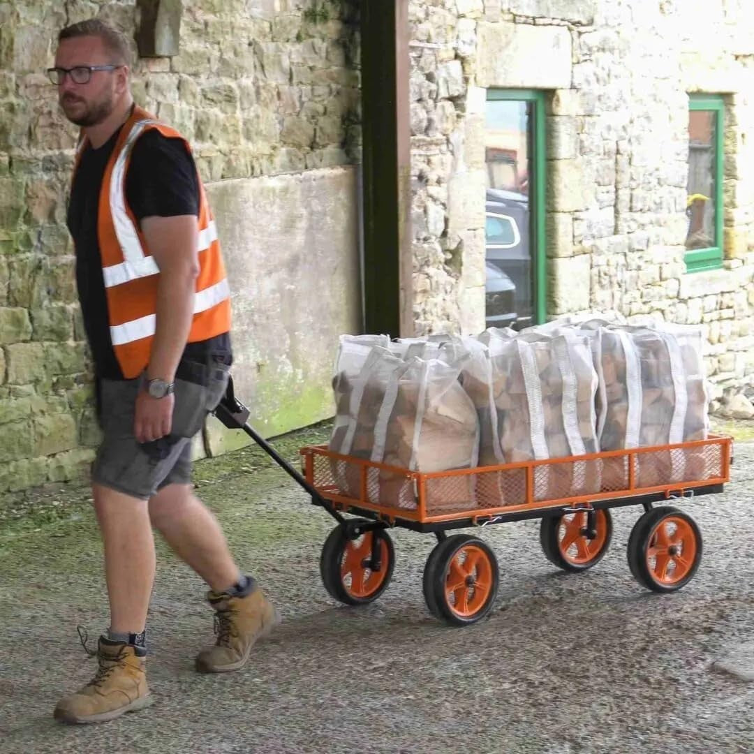 Heavy Duty Garden Trolley Flatbed Cart with PU All-Terrain Wheels & Fold Sides