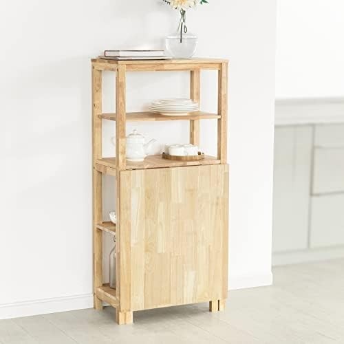 Folding Dining Table with 5 Storage Shelves Rubber Wood Kitchen Table