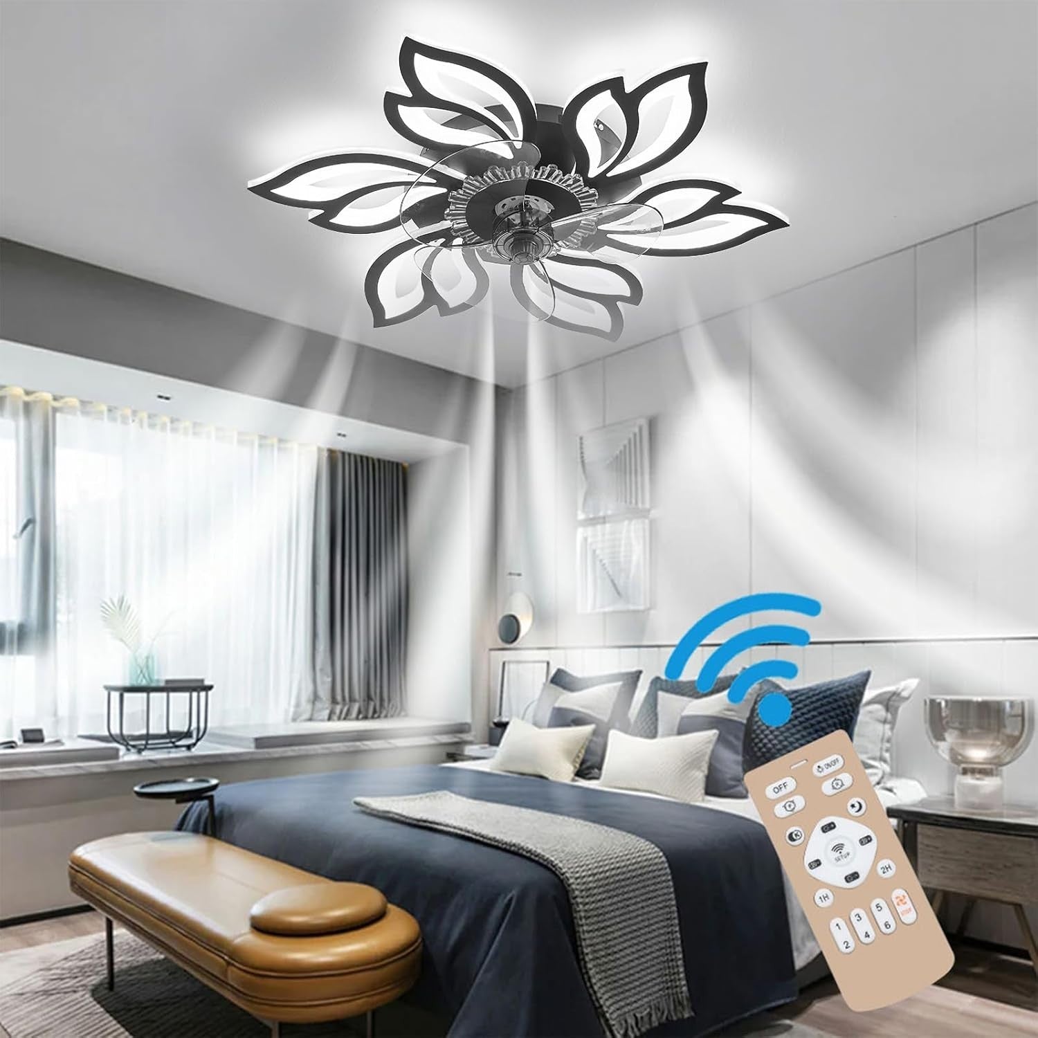 Warmiehomy 63CM Modern Ceiling Fan with Lights, 72W LED, 6-Speed, Remote
