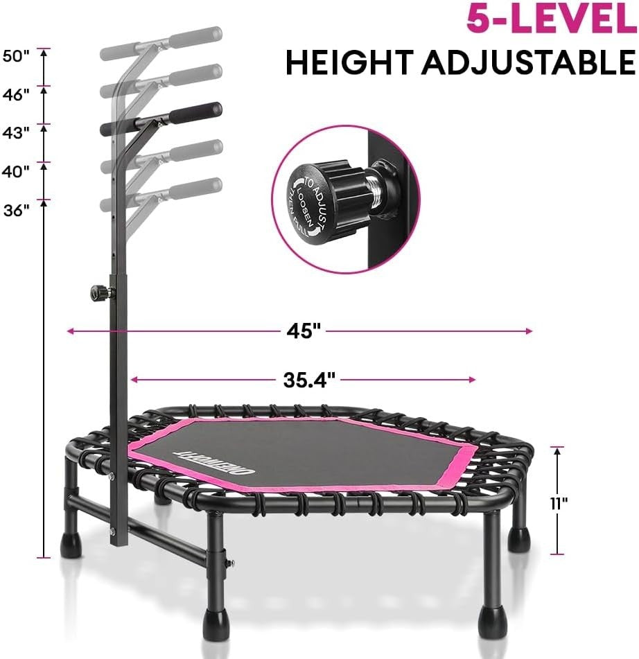 45in Silent Fitness Rebounder Adjustable Handle Indoor Bungee