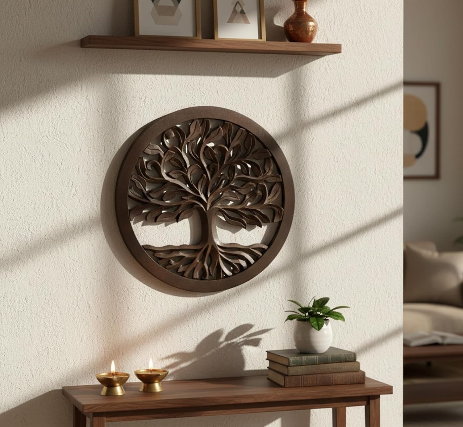 Wooden Tree of Life Wall Hanging Home Decor Brown Sculpture