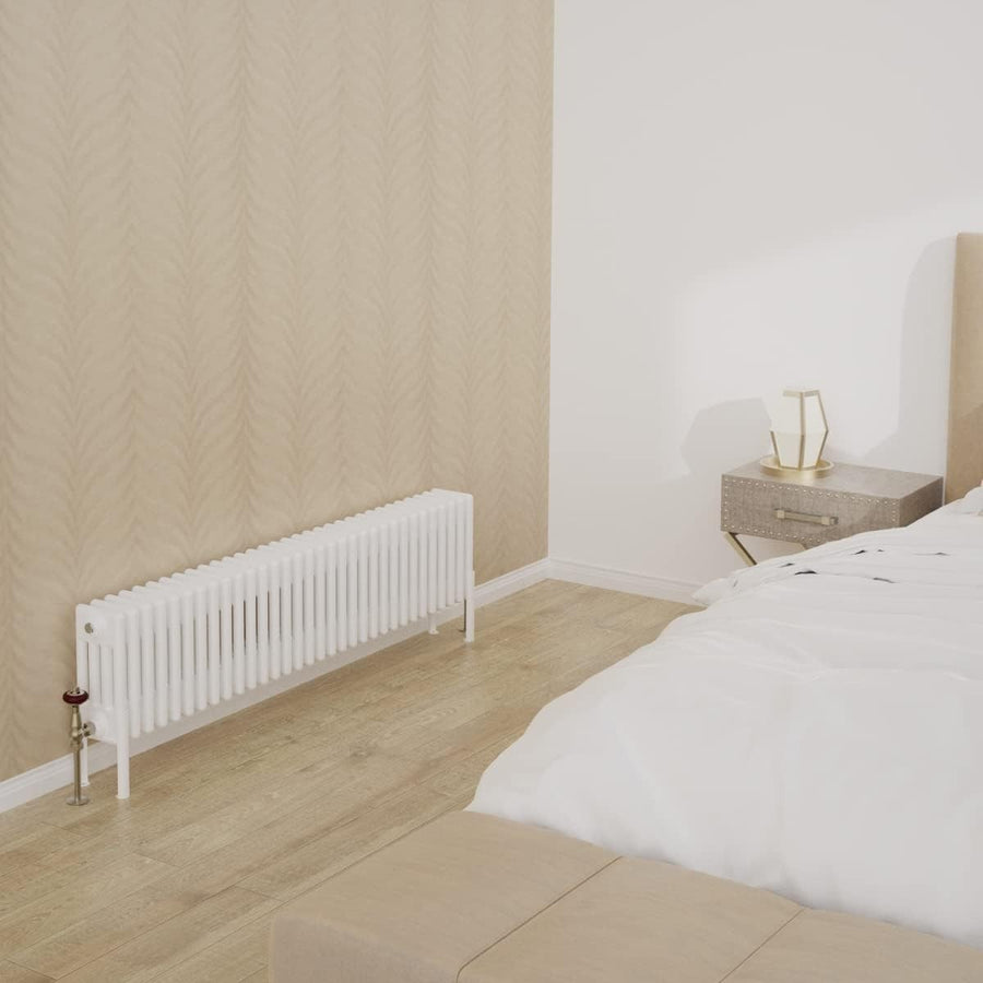 4 Column Horizontal Radiator 300x1460mm White Cast Iron Style