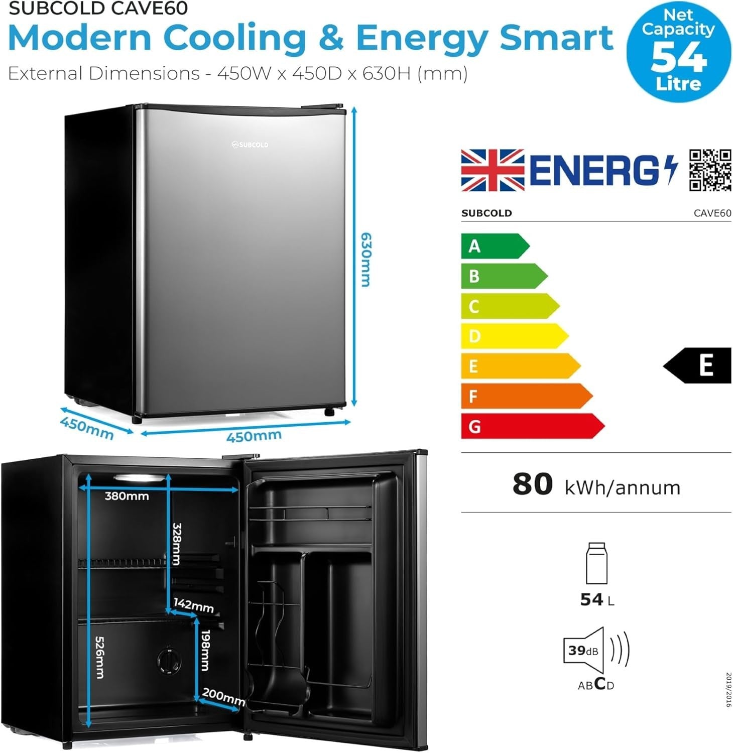 54L Mini Fridge Beer & Drink Cooler LED Stainless Steel Countertop
