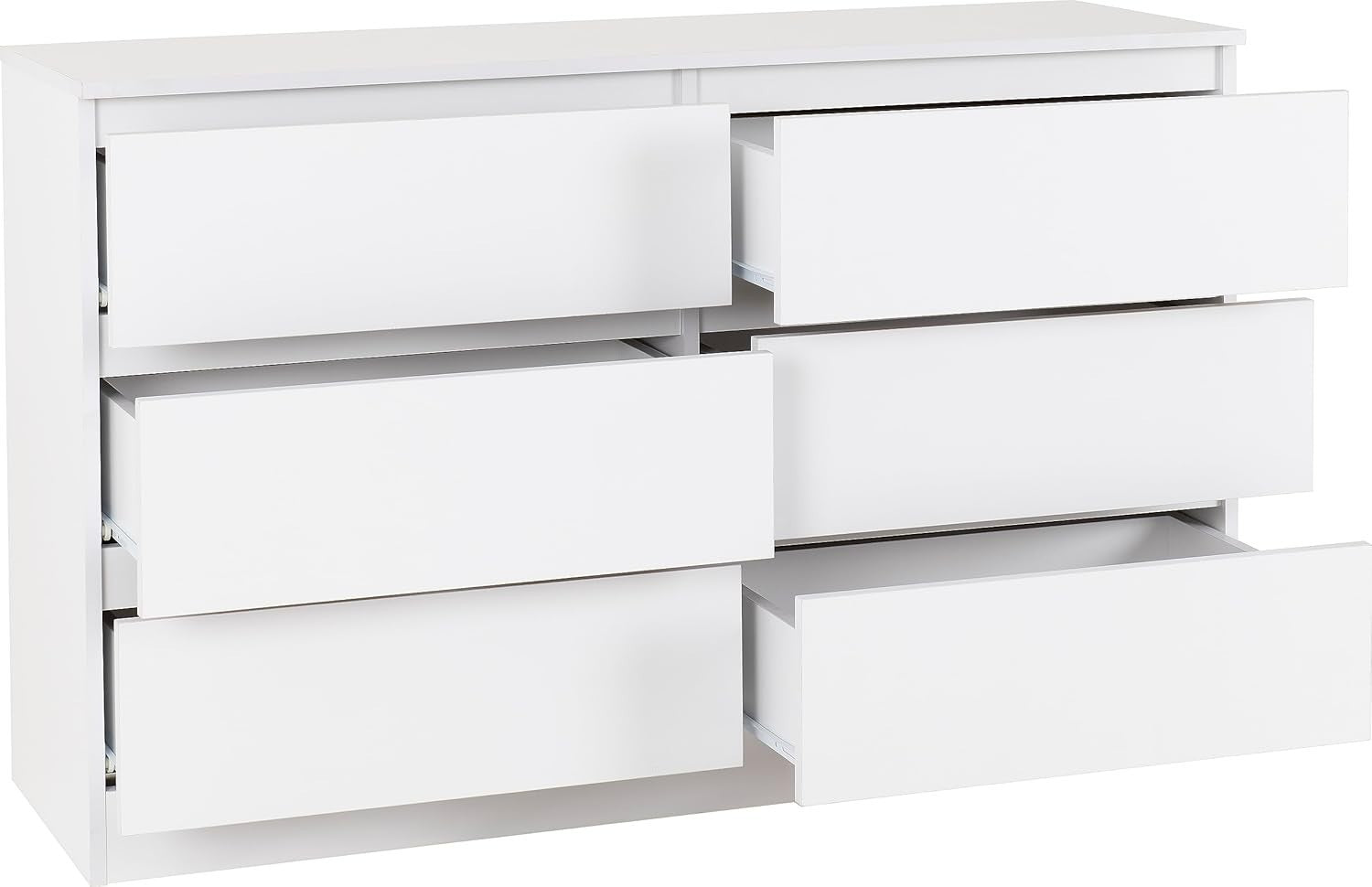 White 6 Drawer Chest Modern Bedroom Storage Unit 121cm Wide MDF
