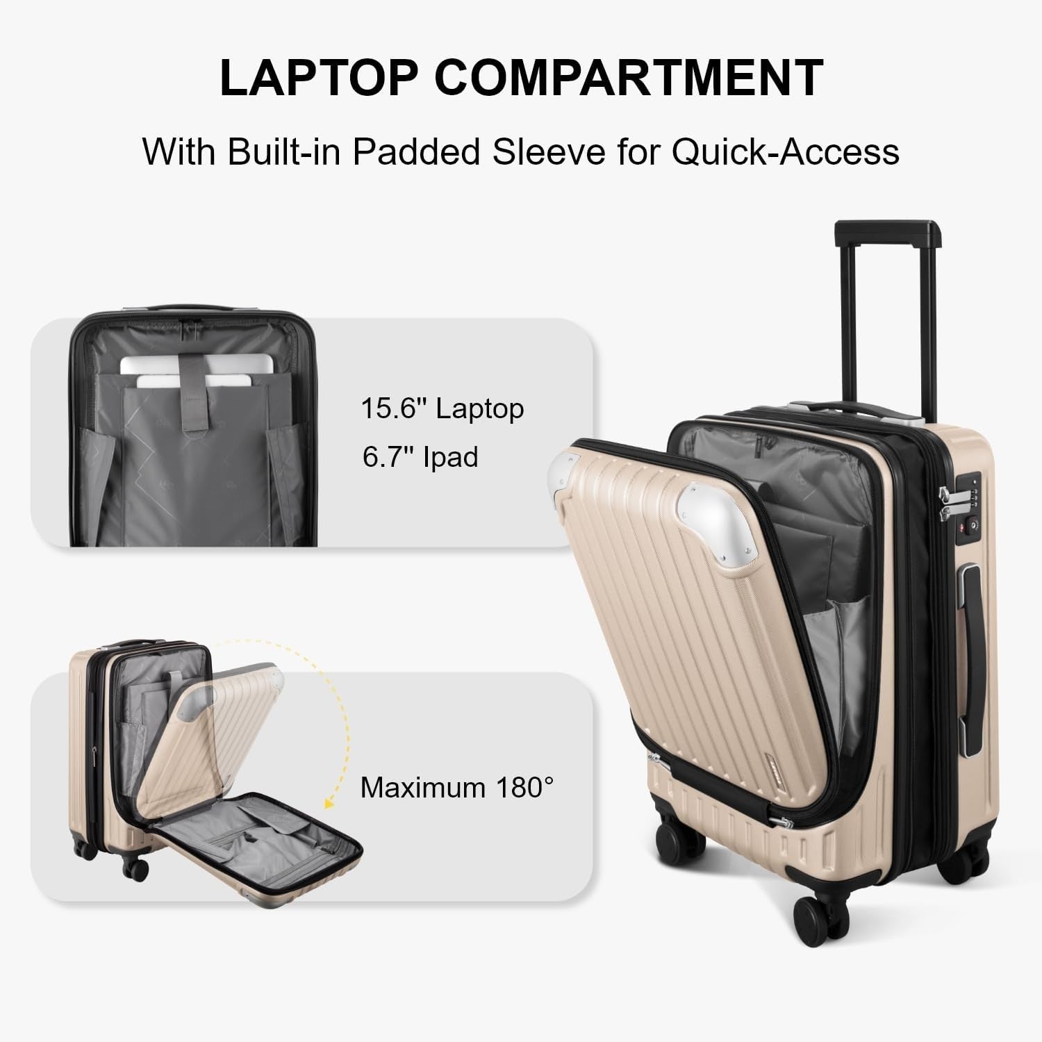 20 Inch Carry On Suitcase Expandable Hardshell Spinner Laptop TSA Lock