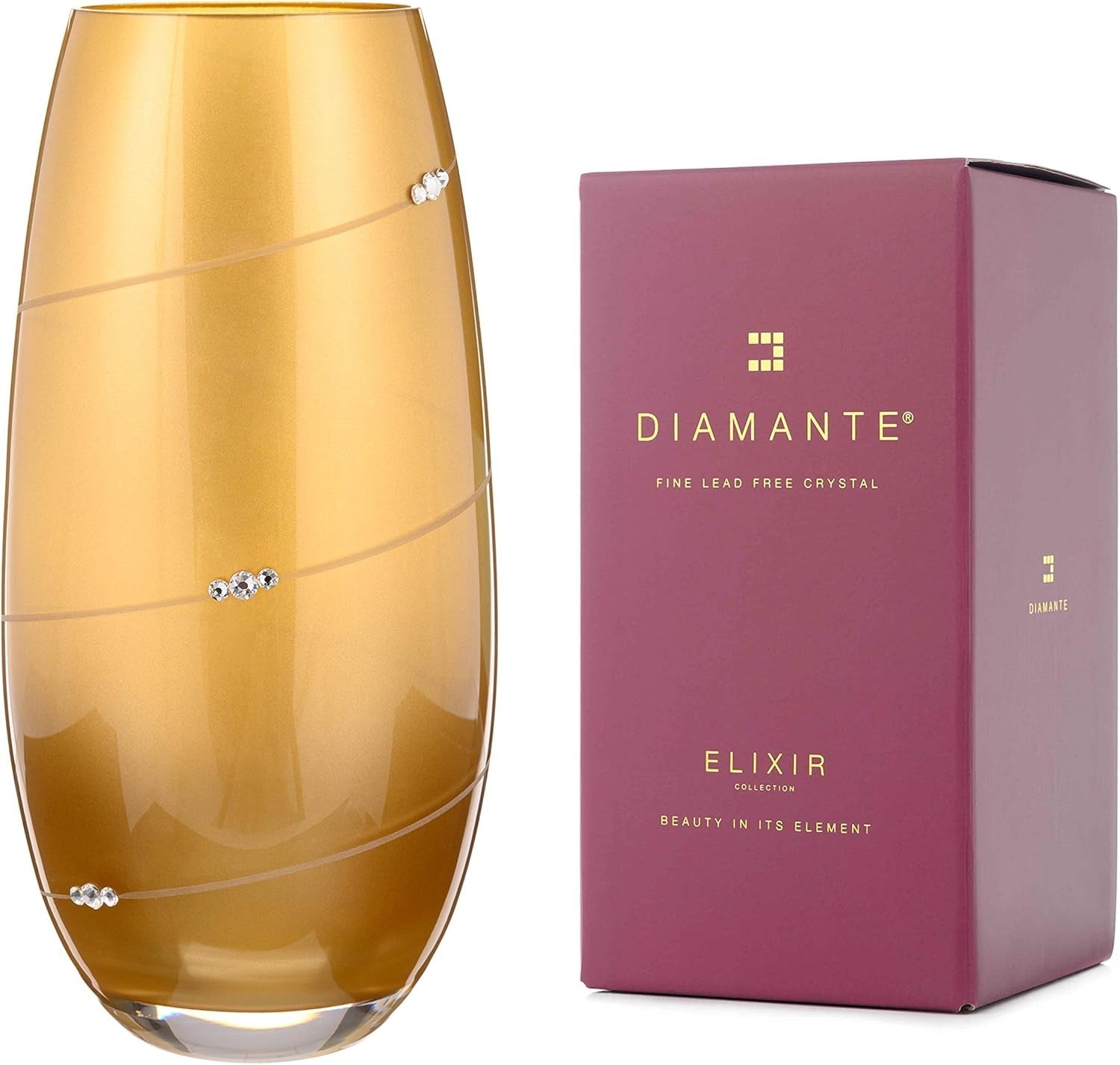 Gold Crystal Glass Flower Vase 25cm Luxury Metallic Decorative Home Décor