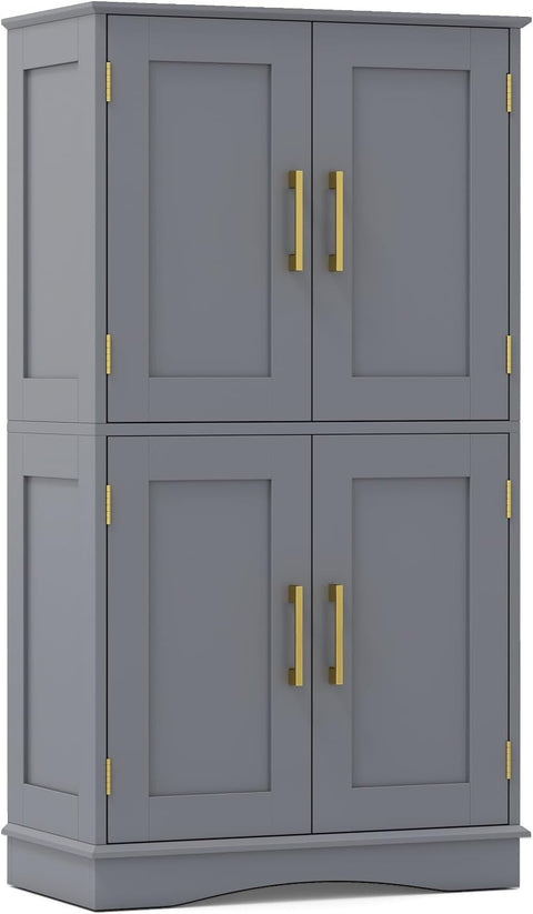 Freestanding Bathroom Floor Cabinet 4 Doors Adjustable Shelves 110cm Grey