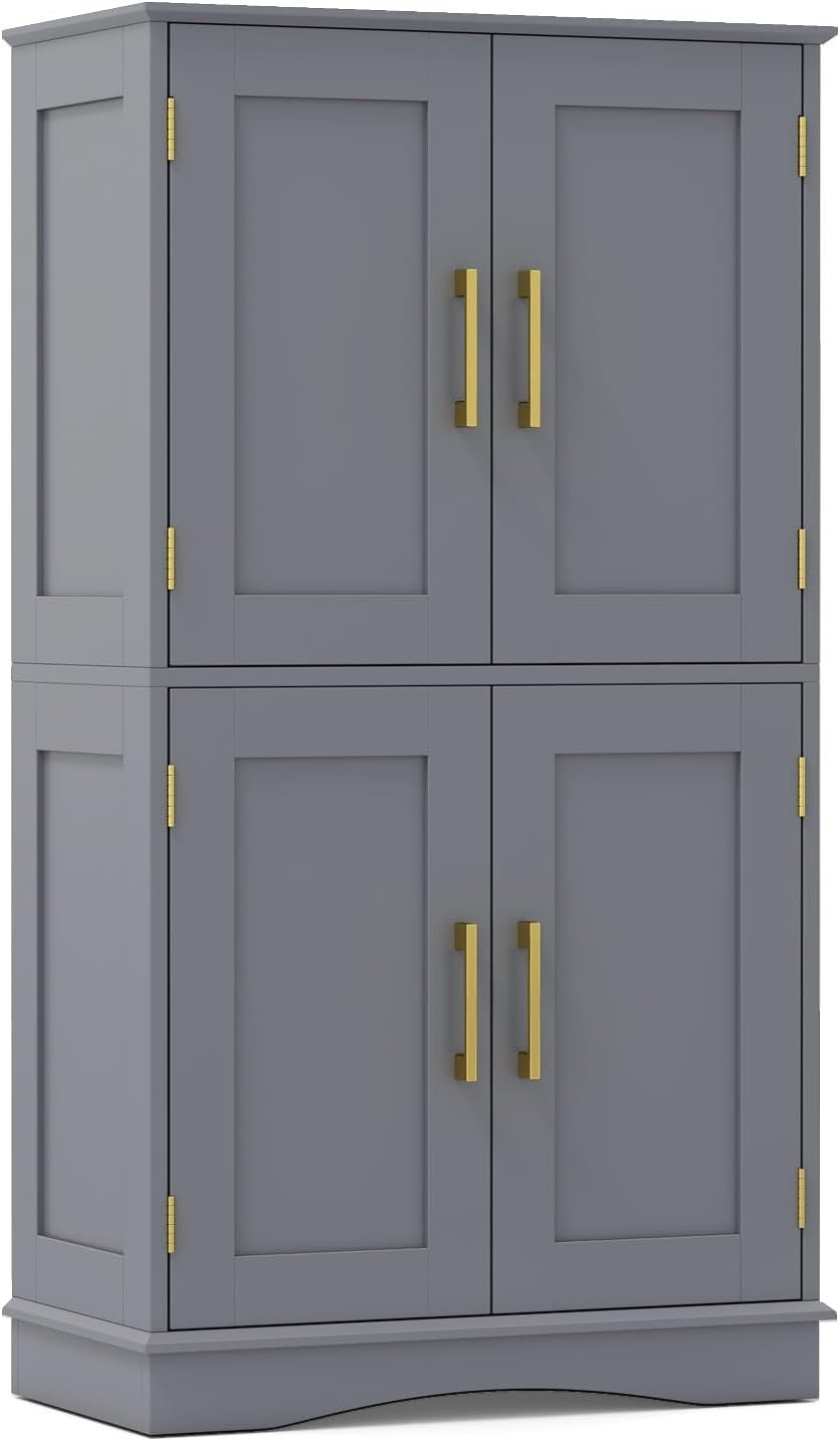 Freestanding Bathroom Floor Cabinet 4 Doors Adjustable Shelves 110cm Grey