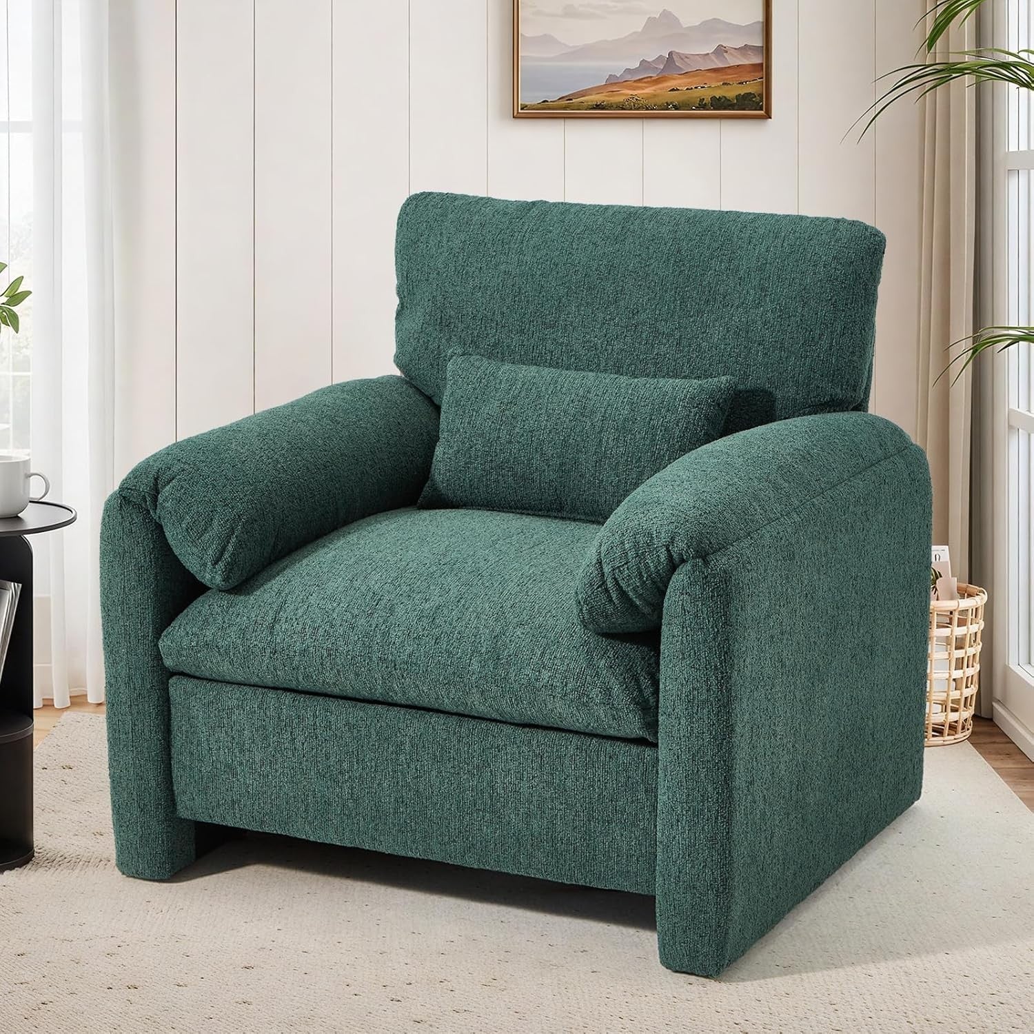 Green Oversized Tub Chair Plush Upholstered Accent Armchair Seating