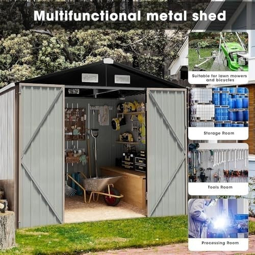 7.7x5FT Metal Garden Shed Waterproof Outdoor Storage House for Tools & Bikes