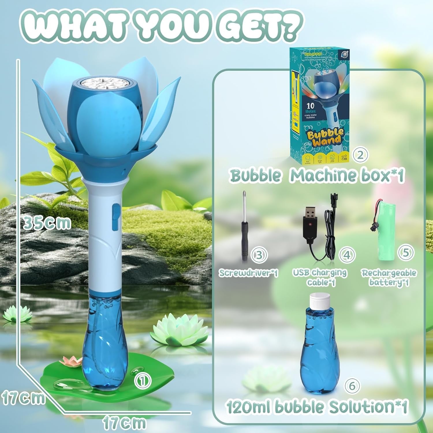 Lotus Bubble Wand for Kids LED Rechargeable Bubble Machine Blue