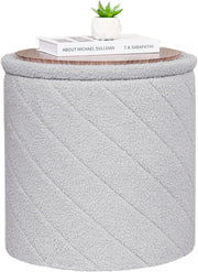 Grey Boucle Round Storage Ottoman Stool Footrest Vanity Seat