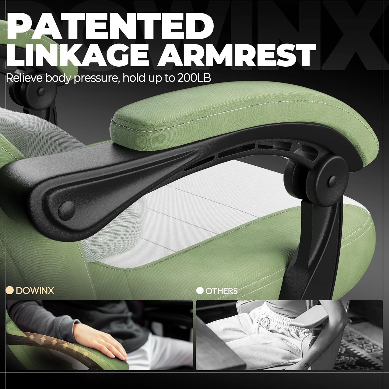 Gaming Chair Recliner w/ Massage, Footrest, Fabric, Pocket Spring Green White