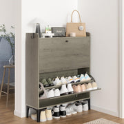 Grey 2 Drawer Shoe Cabinet Flip Storage Unit with Adjustable Dividers 80x24x100