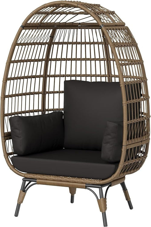 Oversized Wicker Egg Chair Outdoor Patio Lounge with Cushions 350lbs Capacity